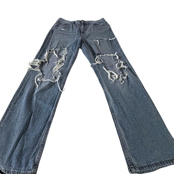 Aeropostale Denim - Aeropostale High Rise Baggy‎ Distressed Jeans Blue 14 Reg 100% Cotton
